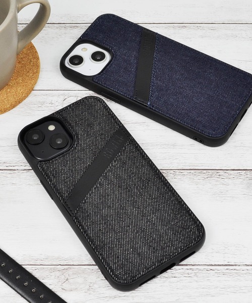 EDWIN（エドウィン）の「iPhone14 iPhone14Pro iPhone13 カード収納付き 背面デニムケース エドウィン スマホケース [オーバーラインデニム]（スマホケース/カバー・メンズ・ブラック/インディゴブルー・O/N）」の6枚目の写真