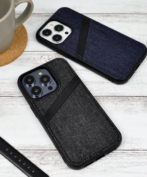 EDWIN（エドウィン）の「iPhone14 iPhone14Pro iPhone13 カード収納付き 背面デニムケース エドウィン スマホケース [オーバーラインデニム]（スマホケース/カバー・メンズ・ブラック/インディゴブルー・O/N）」の8枚目の写真