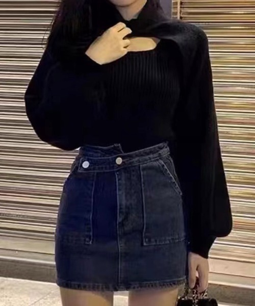 SPIGA(スピーガ)の「タートルネックボレロ+ニットタンクセット(ニット/セーター・レディース・ブラック/ベージュ/グレー・FREE)」の2枚目の写真