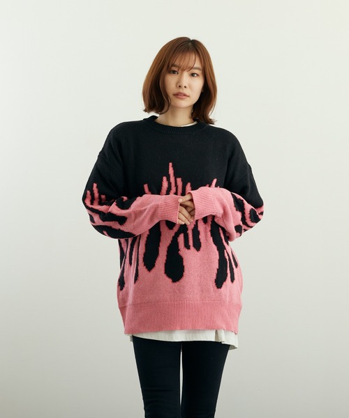 ニット・セーター IONSEOUL Wings Angora Graffiti Knit JH078 THE CASUAL｜ピリング（毛玉）防止加工 ワッフル編み クルー