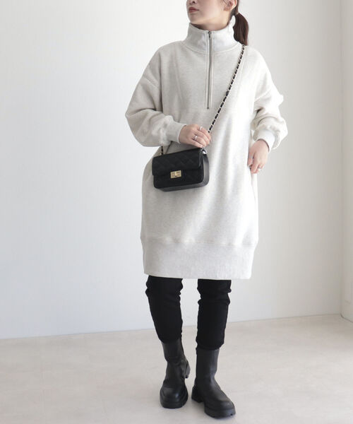 fredy emue（フレディエミュ）の「起毛裏毛ハーフZIPチュニックワンピース（ワンピース・レディース・アイボリー/カーキ/チャコールグレー・38）」の4枚目の写真