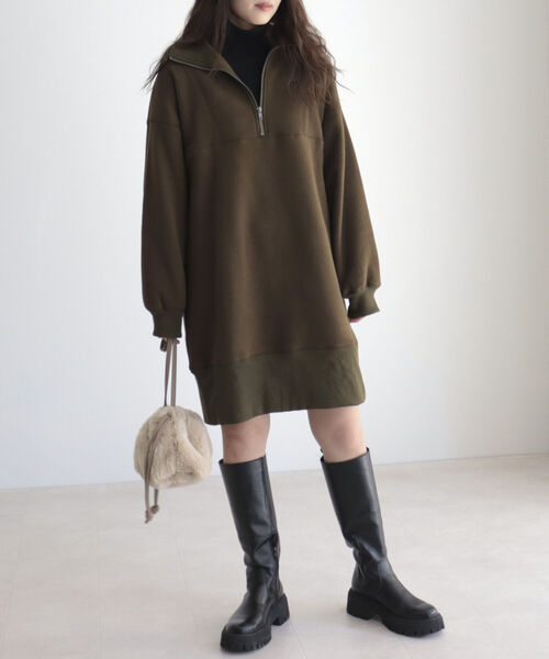 fredy emue（フレディエミュ）の「起毛裏毛ハーフZIPチュニックワンピース（ワンピース・レディース・アイボリー/カーキ/チャコールグレー・38）」の13枚目の写真