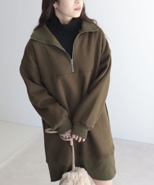 fredy emue（フレディエミュ）の「起毛裏毛ハーフZIPチュニックワンピース（ワンピース・レディース・アイボリー/カーキ/チャコールグレー・38）」の16枚目の写真