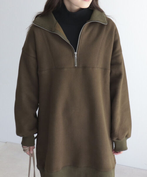 fredy emue（フレディエミュ）の「起毛裏毛ハーフZIPチュニックワンピース（ワンピース・レディース・アイボリー/カーキ/チャコールグレー・38）」の18枚目の写真