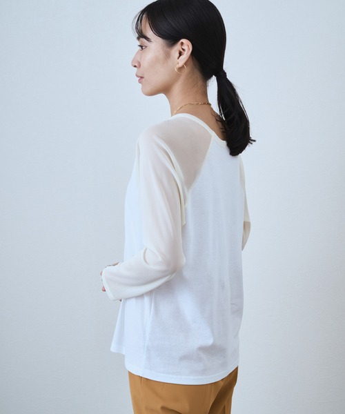audrey and john wad(オードリーアンドジョンワッド)の「チュールスリーブ配色クルーネックカットソー -手洗い可-(Tシャツ/カットソー・レディース・ブルー/アイボリー/ラベンダー/オレンジ・FREE)」の11枚目の写真