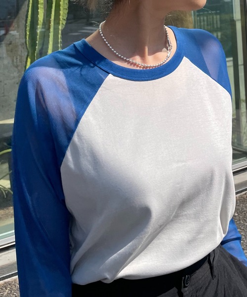 audrey and john wad(オードリーアンドジョンワッド)の「チュールスリーブ配色クルーネックカットソー -手洗い可-(Tシャツ/カットソー・レディース・ブルー/アイボリー/ラベンダー/オレンジ・FREE)」の20枚目の写真