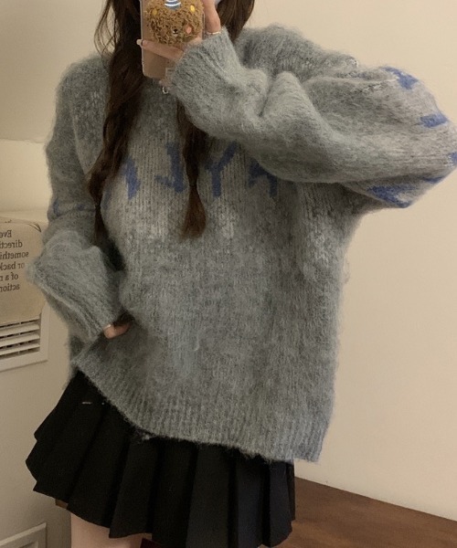 DIAVEL（ディアベル）の「ロゴミックスジャガードニット（ニット/セーター・レディース・グレー/モカ・M）」の3枚目の写真