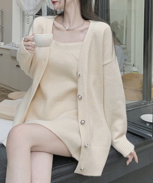 AsRiRe(アスリレイ)の「【AsRiRe】ニットカーディガン&キャミワンピース 2点セット(ワンピース・レディース・モカ/グレー/ブラック/アイボリー・M)」の12枚目の写真