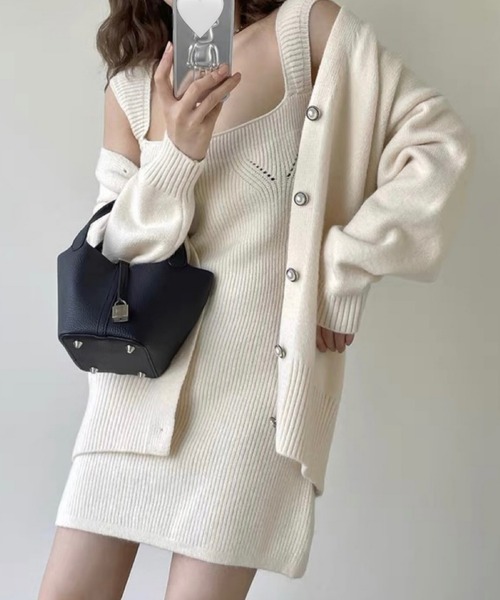 AsRiRe(アスリレイ)の「【AsRiRe】ニットカーディガン&キャミワンピース 2点セット(ワンピース・レディース・モカ/グレー/ブラック/アイボリー・M)」の13枚目の写真
