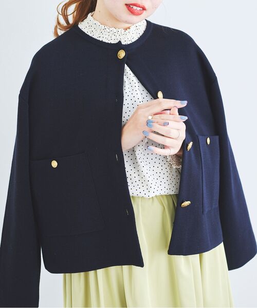 le.coeur blanc（ルクールブラン）の「ミラノリブニットジャケット（その他アウター・レディース・オフホワイト/ネイビー・38）」の2枚目の写真