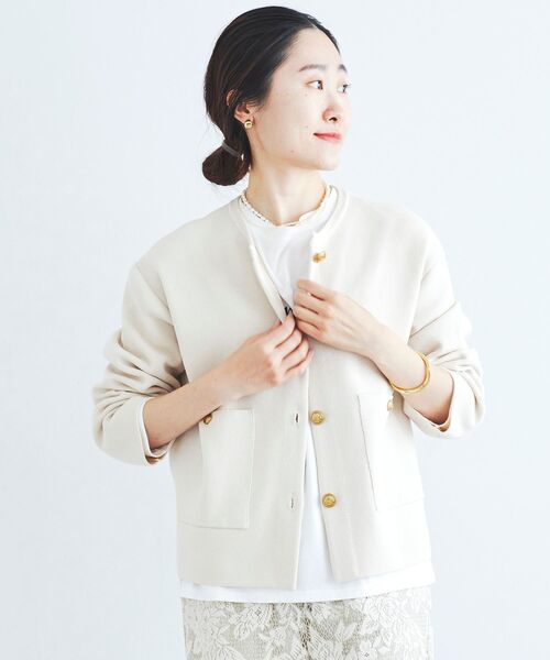 le.coeur blanc（ルクールブラン）の「ミラノリブニットジャケット（その他アウター・レディース・オフホワイト/ネイビー・38）」の3枚目の写真
