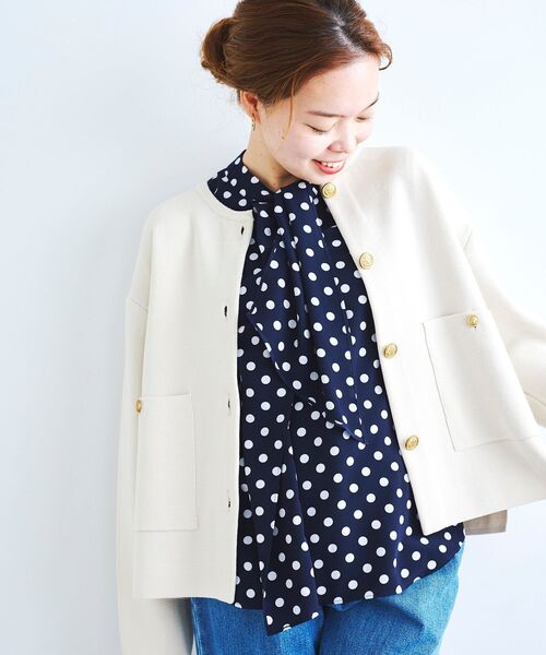 le.coeur blanc（ルクールブラン）の「ミラノリブニットジャケット（その他アウター・レディース・オフホワイト/ネイビー・38）」の9枚目の写真