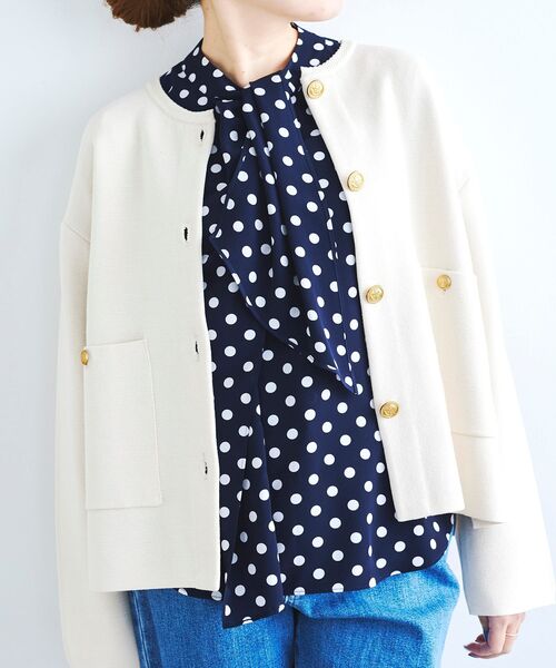 le.coeur blanc（ルクールブラン）の「ミラノリブニットジャケット（その他アウター・レディース・オフホワイト/ネイビー・38）」の13枚目の写真