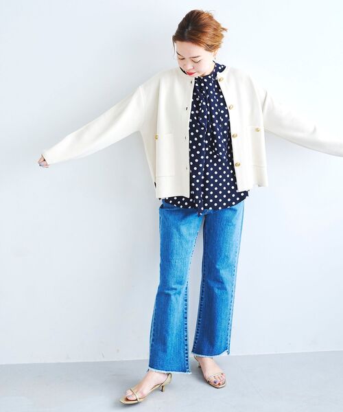 le.coeur blanc（ルクールブラン）の「ミラノリブニットジャケット（その他アウター・レディース・オフホワイト/ネイビー・38）」の17枚目の写真