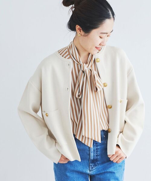 le.coeur blanc（ルクールブラン）の「ミラノリブニットジャケット（その他アウター・レディース・オフホワイト/ネイビー・38）」の4枚目の写真