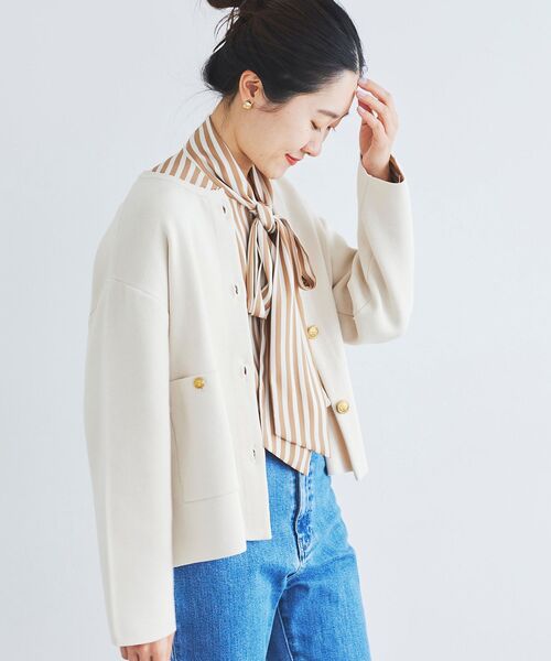 le.coeur blanc（ルクールブラン）の「ミラノリブニットジャケット（その他アウター・レディース・オフホワイト/ネイビー・38）」の8枚目の写真