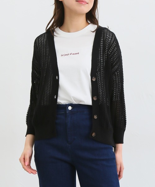 Honeys（ハニーズ）の「７分袖透かし編Ｖカーディガン（カーディガン/ボレロ・レディース・ライム/レッド/ベージュ/ブラック/アイボリー/ターコイズブルー・LL/L/M/S）」の21枚目の写真