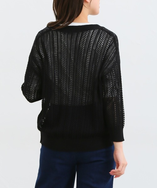 Honeys（ハニーズ）の「７分袖透かし編Ｖカーディガン（カーディガン/ボレロ・レディース・ライム/レッド/ベージュ/ブラック/アイボリー/ターコイズブルー・LL/L/M/S）」の11枚目の写真