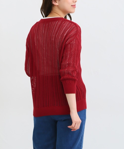 Honeys（ハニーズ）の「７分袖透かし編Ｖカーディガン（カーディガン/ボレロ・レディース・ライム/レッド/ベージュ/ブラック/アイボリー/ターコイズブルー・LL/L/M/S）」の22枚目の写真