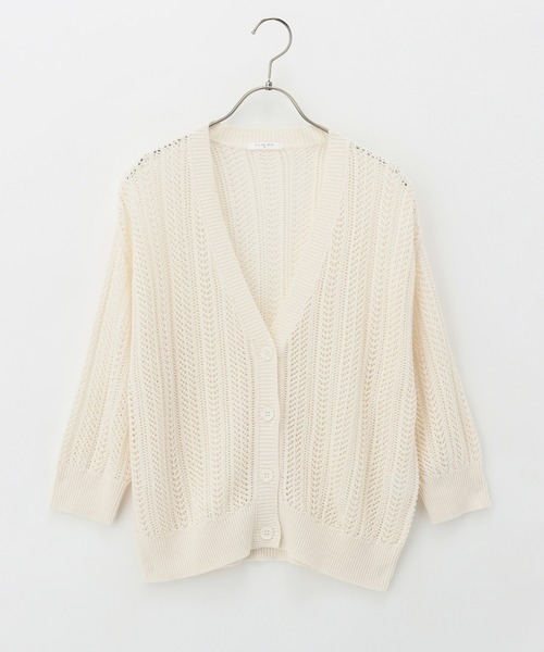 Honeys（ハニーズ）の「７分袖透かし編Ｖカーディガン（カーディガン/ボレロ・レディース・ライム/レッド/ベージュ/ブラック/アイボリー/ターコイズブルー・LL/L/M/S）」の8枚目の写真