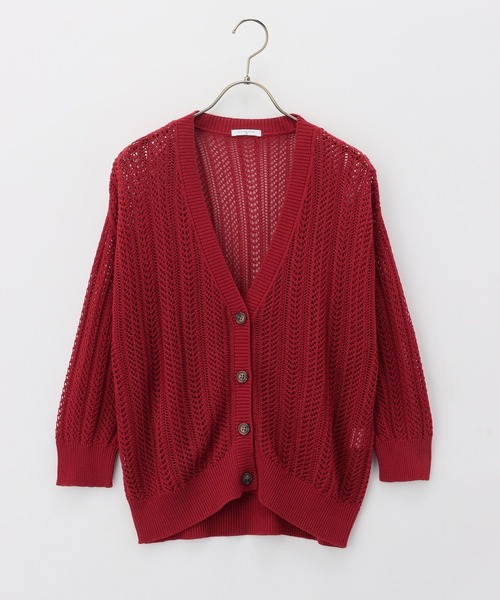 Honeys（ハニーズ）の「７分袖透かし編Ｖカーディガン（カーディガン/ボレロ・レディース・ライム/レッド/ベージュ/ブラック/アイボリー/ターコイズブルー・LL/L/M/S）」の14枚目の写真