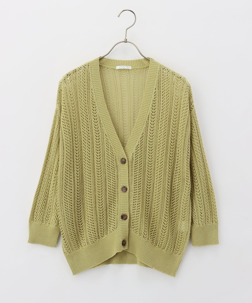 Honeys（ハニーズ）の「７分袖透かし編Ｖカーディガン（カーディガン/ボレロ・レディース・ライム/レッド/ベージュ/ブラック/アイボリー/ターコイズブルー・LL/L/M/S）」の9枚目の写真