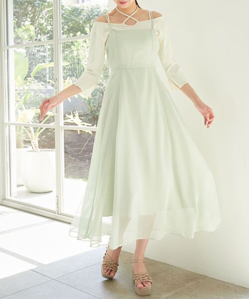 MAJESTIC LEGON（マジェスティックレゴン）の「【WEB限定】シアーレディキャミワンピ（ワンピース・レディース・グレイッシュベージュ/ライトグリーン/ブルー/ブラック/アイボリー・SMALL/MEDIUM/X-SMALL）」の4枚目の写真