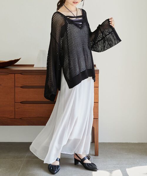 MAJESTIC LEGON（マジェスティックレゴン）の「【WEB限定】シアーレディキャミワンピ（ワンピース・レディース・グレイッシュベージュ/ライトグリーン/ブルー/ブラック/アイボリー・SMALL/MEDIUM/X-SMALL）」の20枚目の写真