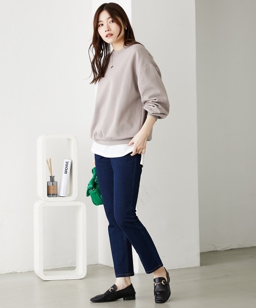 nissen（ニッセン）の「５秒で着痩せ　ワイドゴムカバーアップデニムパンツ（股下７２ｃｍ）（デニムパンツ・レディース・ネイビー系/ブルー系・S/M/L/LL）」の17枚目の写真