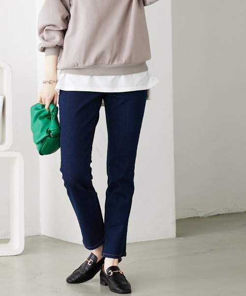 nissen（ニッセン）の「５秒で着痩せ　ワイドゴムカバーアップデニムパンツ（股下７２ｃｍ）（デニムパンツ・レディース・ネイビー系/ブルー系・S/M/L/LL）」の18枚目の写真