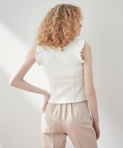 DEICY（デイシー）の「リブフリルレースアップカットソー（Tシャツ/カットソー・レディース・オフホワイト/ピンク・FREE）」の5枚目の写真
