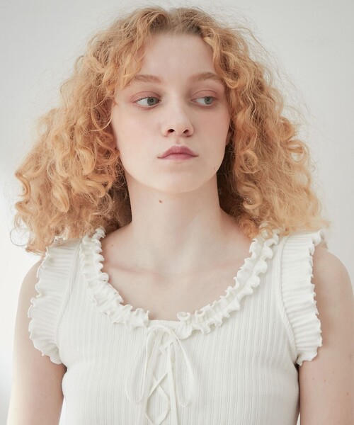 DEICY（デイシー）の「リブフリルレースアップカットソー（Tシャツ/カットソー・レディース・オフホワイト/ピンク・FREE）」の7枚目の写真