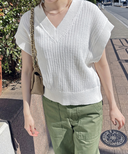 Spick & Span 麻コットンリブベスト　2023SS トップス　ベスト Spick & Span 麻コットンリブベスト 2023SS トップス ベスト
