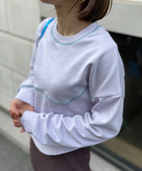 mi via loca（ミヴィアロカ）の「配色コルセットデザイントップス（スウェット・レディース・オフホワイト/スミクロ/ラベンダー・FREE）」の16枚目の写真