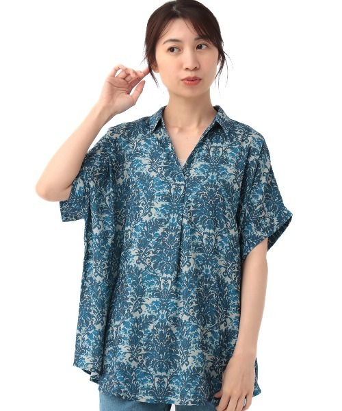 チチカカ(チチカカ)の「ダマスクボタニカルプリントプルオーバー(Tシャツ/カットソー・レディース・グレー/ブラック/ネイビー・FREE)」の4枚目の写真
