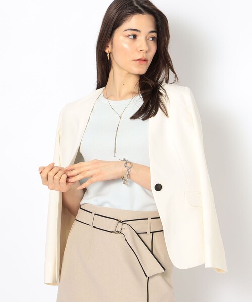 NOLLEY’S（ノーリーズ）の「ウォッシャブルSYツイルVネックジャケット（ノーカラージャケット・レディース・チャコールグレー/オフホワイト/ネイビー・38/40/36）」の2枚目の写真