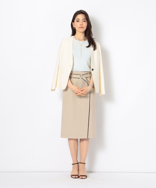 NOLLEY’S（ノーリーズ）の「ウォッシャブルSYツイルVネックジャケット（ノーカラージャケット・レディース・チャコールグレー/オフホワイト/ネイビー・38/40/36）」の4枚目の写真