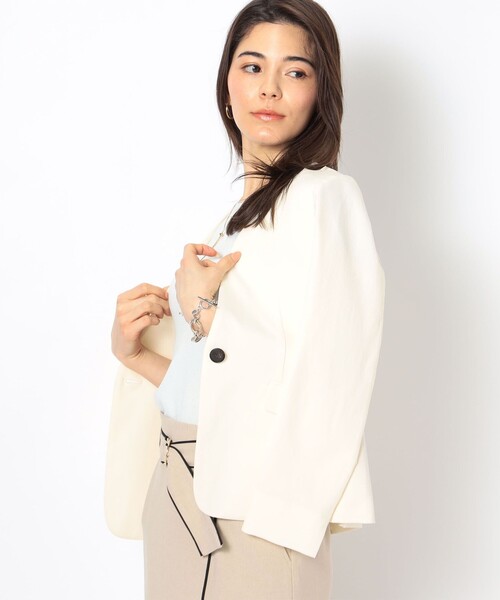 NOLLEY’S（ノーリーズ）の「ウォッシャブルSYツイルVネックジャケット（ノーカラージャケット・レディース・チャコールグレー/オフホワイト/ネイビー・38/40/36）」の8枚目の写真