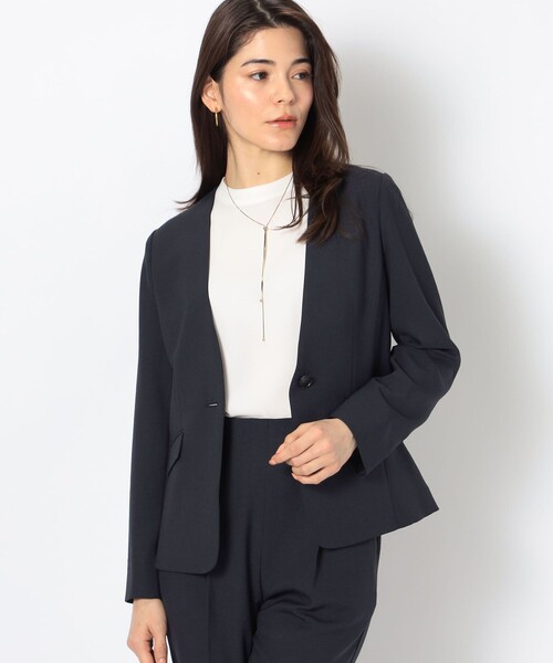 NOLLEY’S（ノーリーズ）の「ウォッシャブルSYツイルVネックジャケット（ノーカラージャケット・レディース・チャコールグレー/オフホワイト/ネイビー・38/40/36）」の15枚目の写真