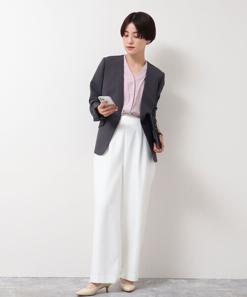 NOLLEY’S（ノーリーズ）の「ウォッシャブルSYツイルVネックジャケット（ノーカラージャケット・レディース・チャコールグレー/オフホワイト/ネイビー・38/40/36）」の17枚目の写真