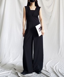 me+em select（ミームセレクト）の「ウエストマークフレンチスリーブハイウエストタックオールインワン（サロペット/オーバーオール）」