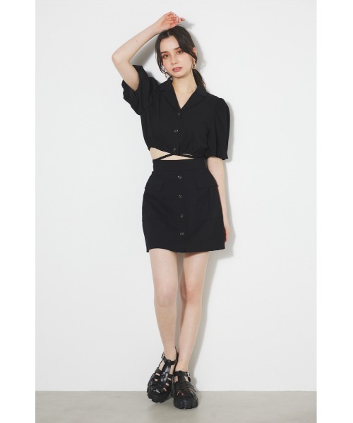 rienda（リエンダ）の「ドローストリングヘムショートシャツ 春服（シャツ/ブラウス・レディース・ブラック/ブルー/ピンク/ベージュ・FREE）」の5枚目の写真
