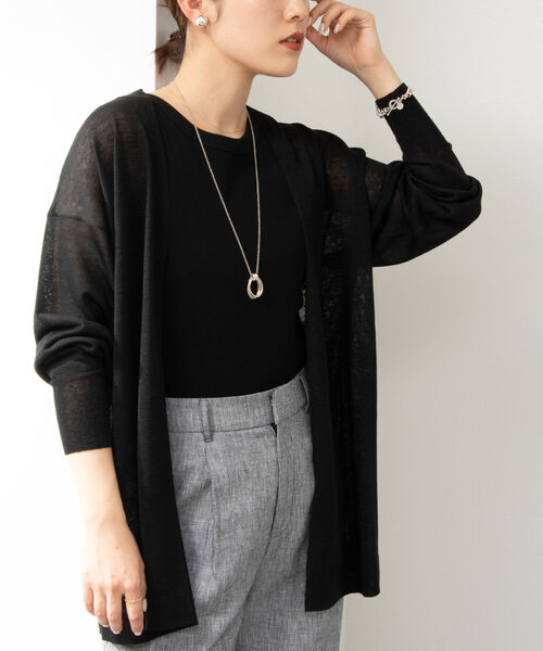 NOLLEY’S(ノーリーズ)の「パエーゼ着流しカーディガン(カーディガン/ボレロ・レディース・ブラック/オフホワイト/ラベンダー・FREE)」の1枚目の写真