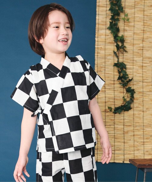 BREEZE（ブリーズ）の「【すっぽり着られる/8柄展開】総柄いろいろ甚平（浴衣・キッズ・オフホワイト/グレー/ブラック/ブラウン/レッド/ミント/チェック/ネイビー・80/90/100/110/120/130/140）」の10枚目の写真