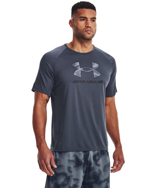UNDER ARMOUR(アンダーアーマー)の「UAテック ショートスリーブTシャツ 〈プリントレフトチェスト〉(トレーニング/メンズ)(Tシャツ/カットソー・メンズ・チャコールグレー・L/XL/S/3XL/XXL/M)」の1枚目の写真
