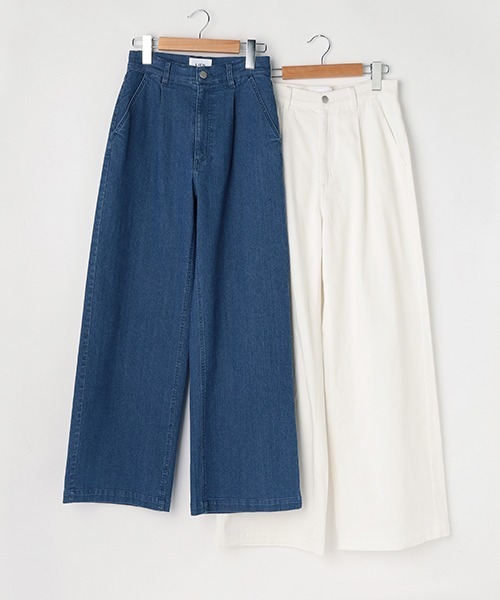 petit main LIEN（プティマインリアン）の「【LIEN】【AJUGA.】デニムワイドパンツ（デニムパンツ・レディース・ブルー/オフホワイト・M/S）」の3枚目の写真