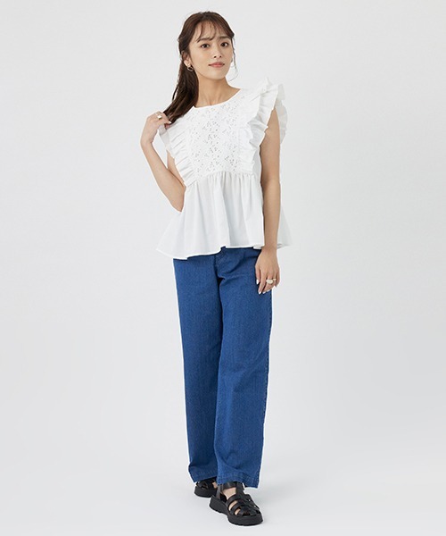 petit main LIEN（プティマインリアン）の「【LIEN】【AJUGA.】デニムワイドパンツ（デニムパンツ・レディース・ブルー/オフホワイト・M/S）」の13枚目の写真