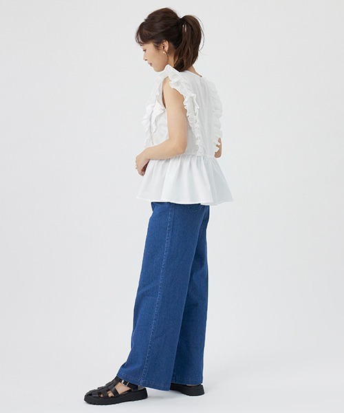 petit main LIEN（プティマインリアン）の「【LIEN】【AJUGA.】デニムワイドパンツ（デニムパンツ・レディース・ブルー/オフホワイト・M/S）」の14枚目の写真