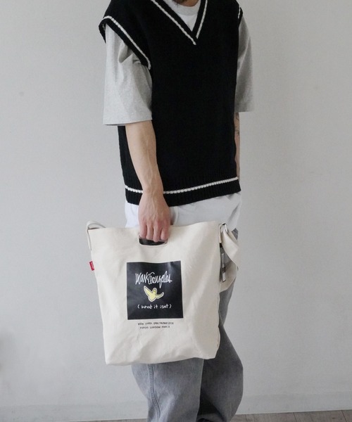 （What it isNt）ART BY MARKGONZALES（ワットイットイズント）の「【 （What it isNt）ART BY MARKGONZALES / (ワットイットイズント) アートバイ マークゴンザレス 】 ヘビーキャンバス ショルダーバッグ（ショルダーバッグ・メンズ・ホワイト系その他3/ホワイト系その他2/ホワイト系その他4/ホワイト系その他/ホワイト/ブラック・FREE）」の13枚目の写真
