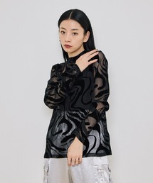 UNITED TOKYO | フロッキーウェーブカットソー-シアー/オリジナル柄/ストレッチ/フロッキー加工-(Tシャツ/カットソー)